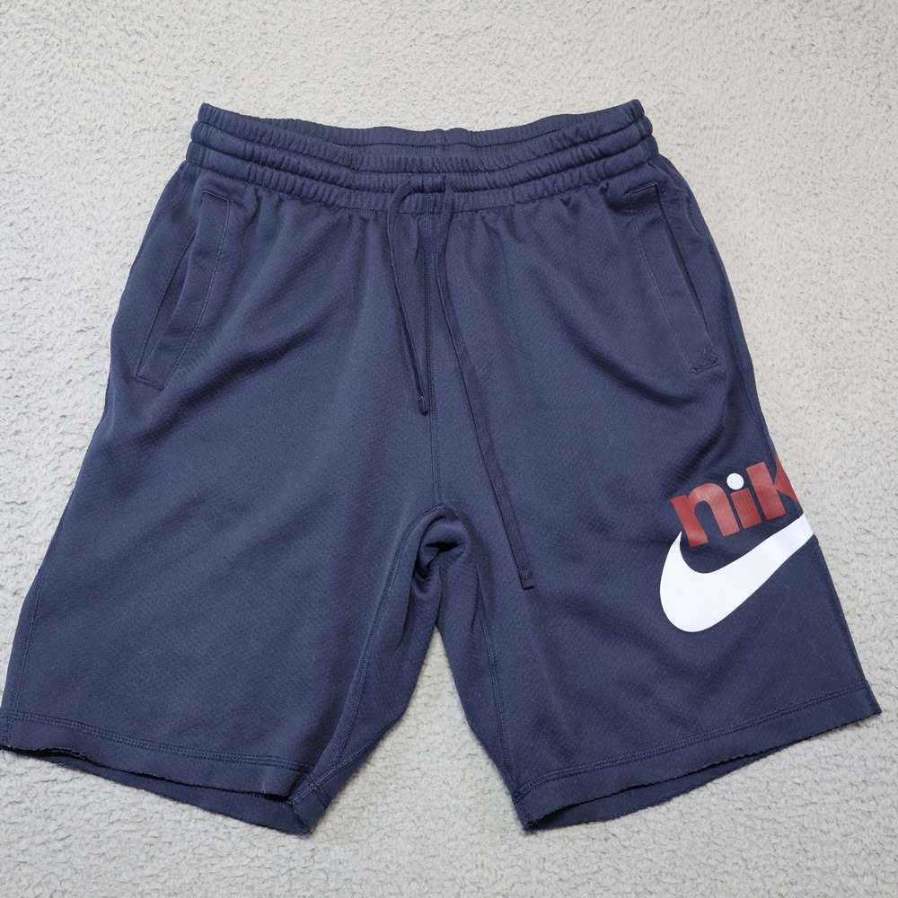 Nike SB Dri-FIT Mesh Shorts Mens Large Navy Blue Skateboarding Swoosh Graphic